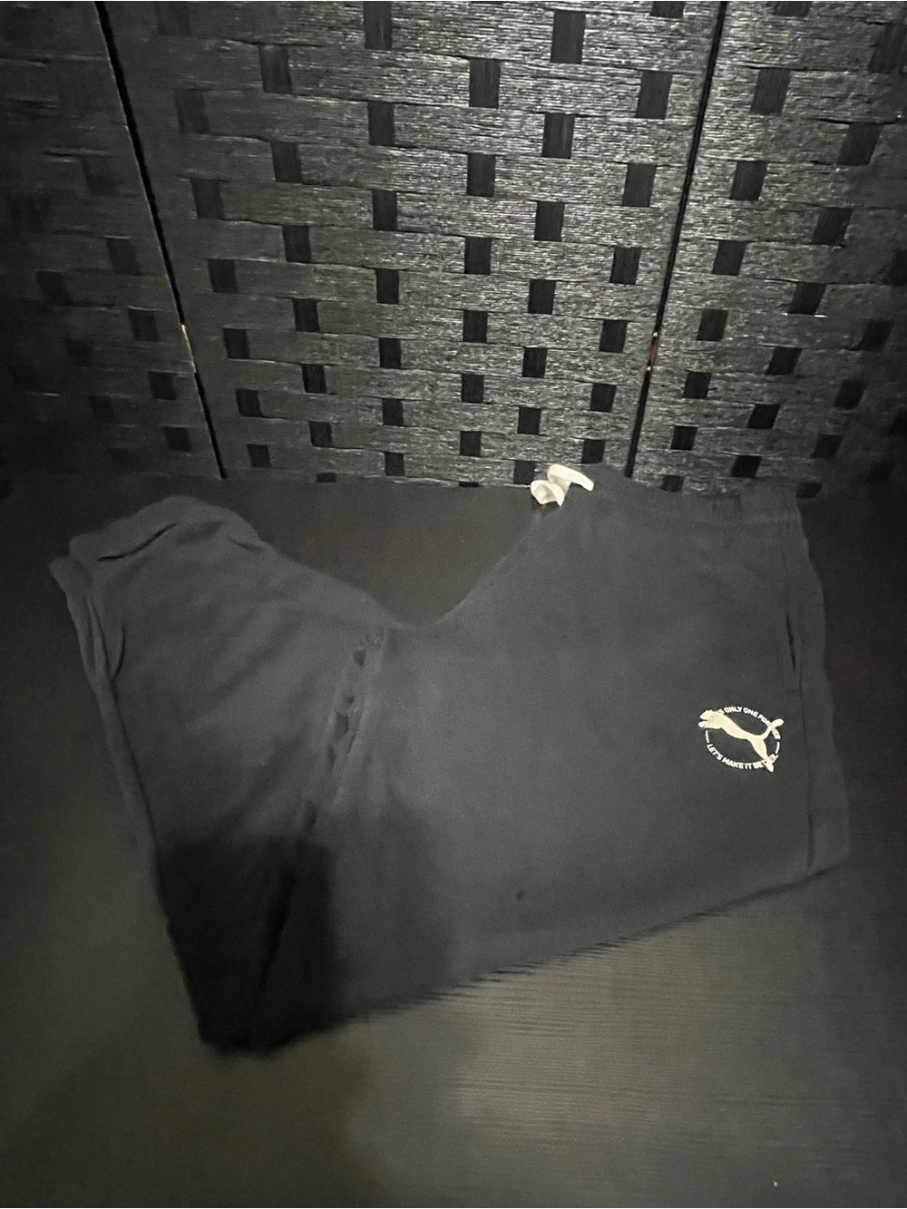 Men’s Black Puma sweatpants with white logo, size XL #athletic #loungewear
